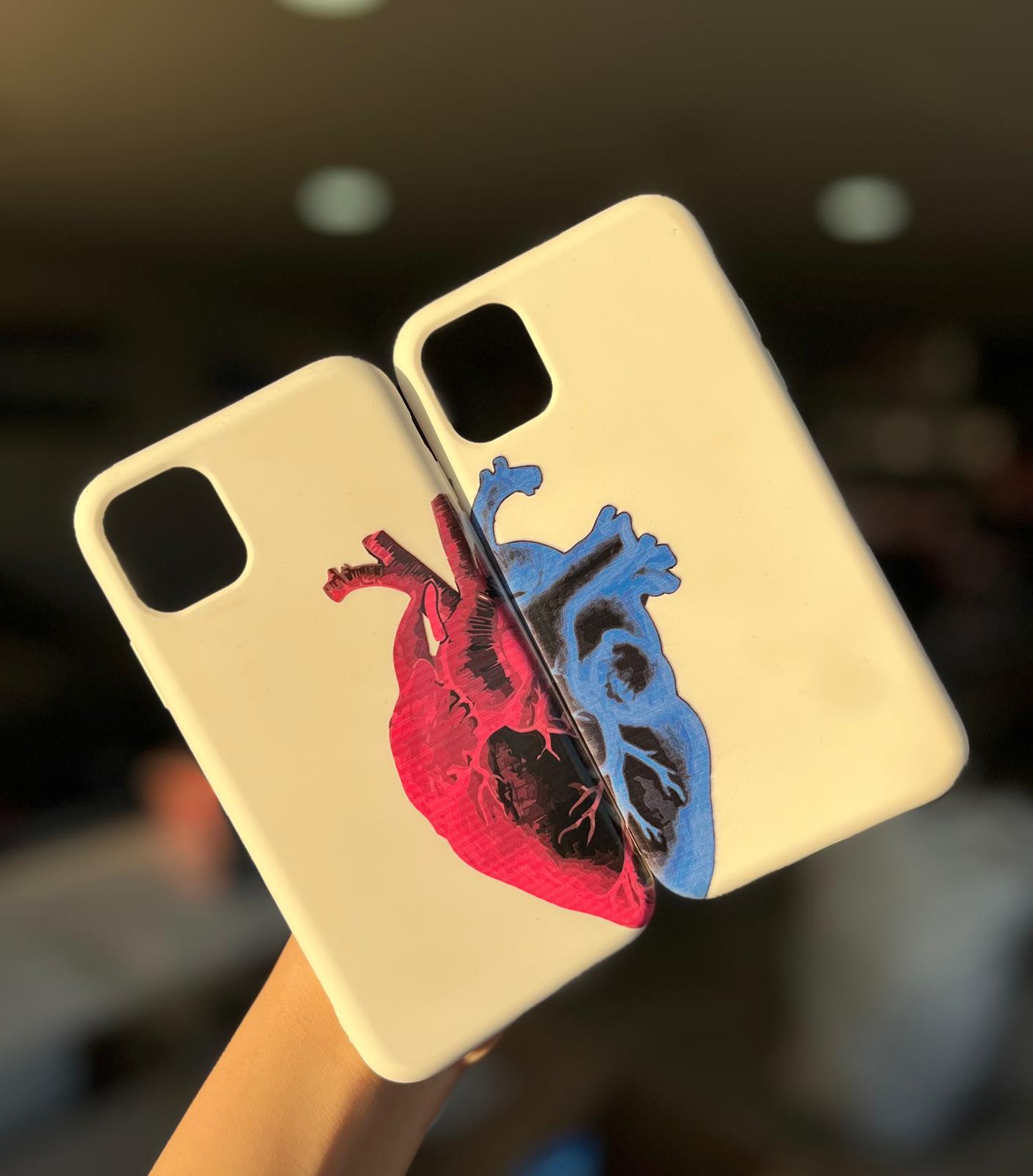 Kalp Desenli Lüx Premium İçi Kadifeli Çift Telefon Kılıfı