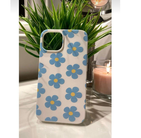 Mavi Çiçek Desenli Lüx Premium İçi Kadifeli Telefon Kılıfı KOD 008
