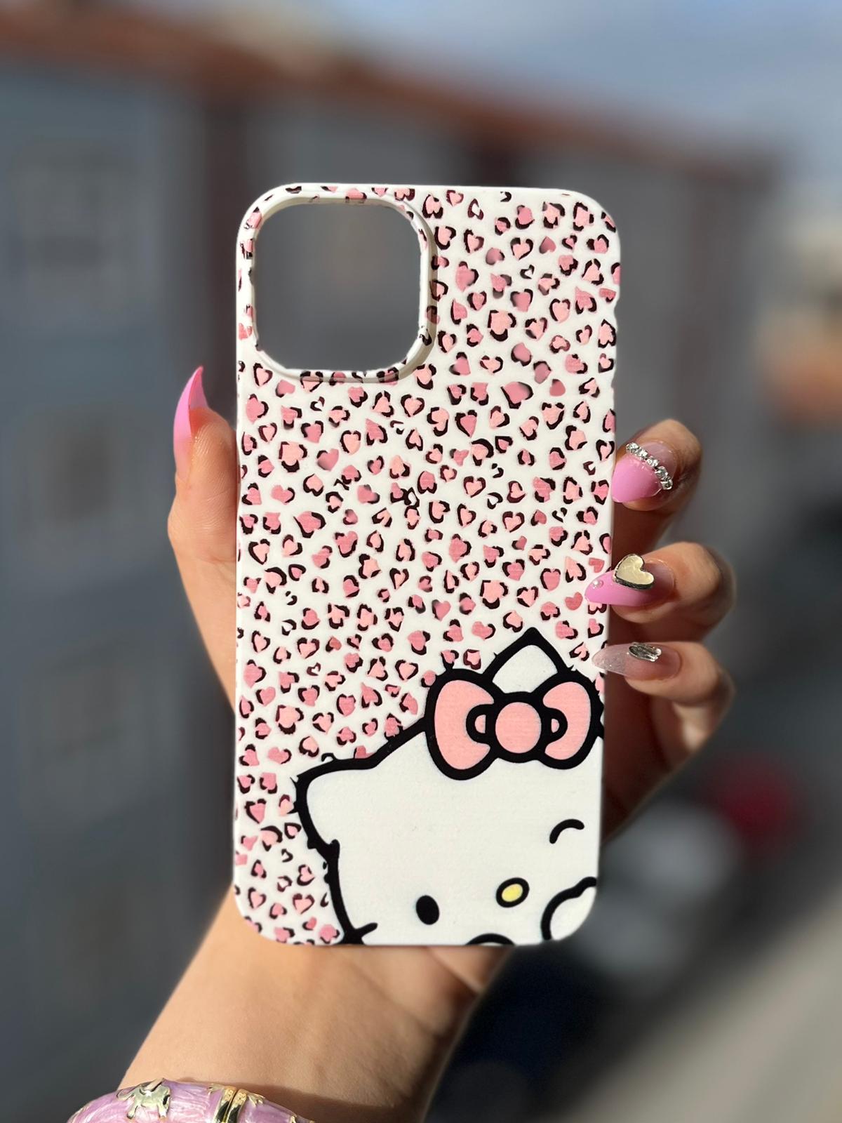 Benekli Hello Kitty Temalı Lüx Premium İçi Kadifeli Telefon Kılıfı KOD 143