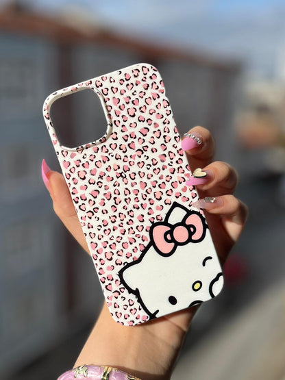 Benekli Hello Kitty Temalı Lüx Premium İçi Kadifeli Telefon Kılıfı KOD 143