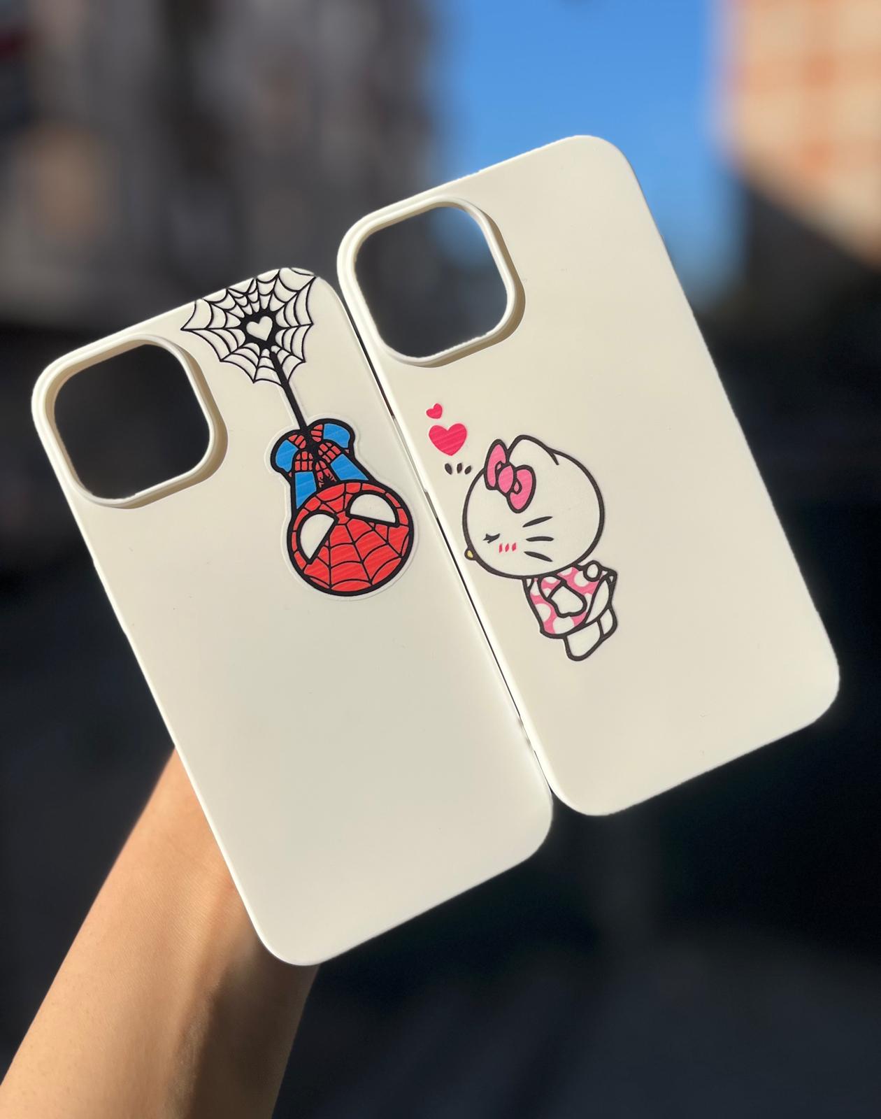 Spiderman ve Hello kitty Desenli Lüx Premium İçi Kadifeli Çift Telefon Kılıfı