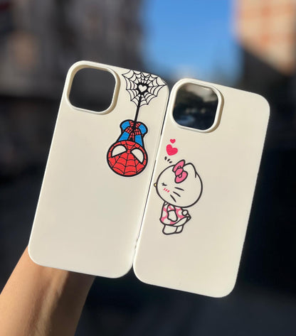 Spiderman ve Hello kitty Desenli Lüx Premium İçi Kadifeli Çift Telefon Kılıfı