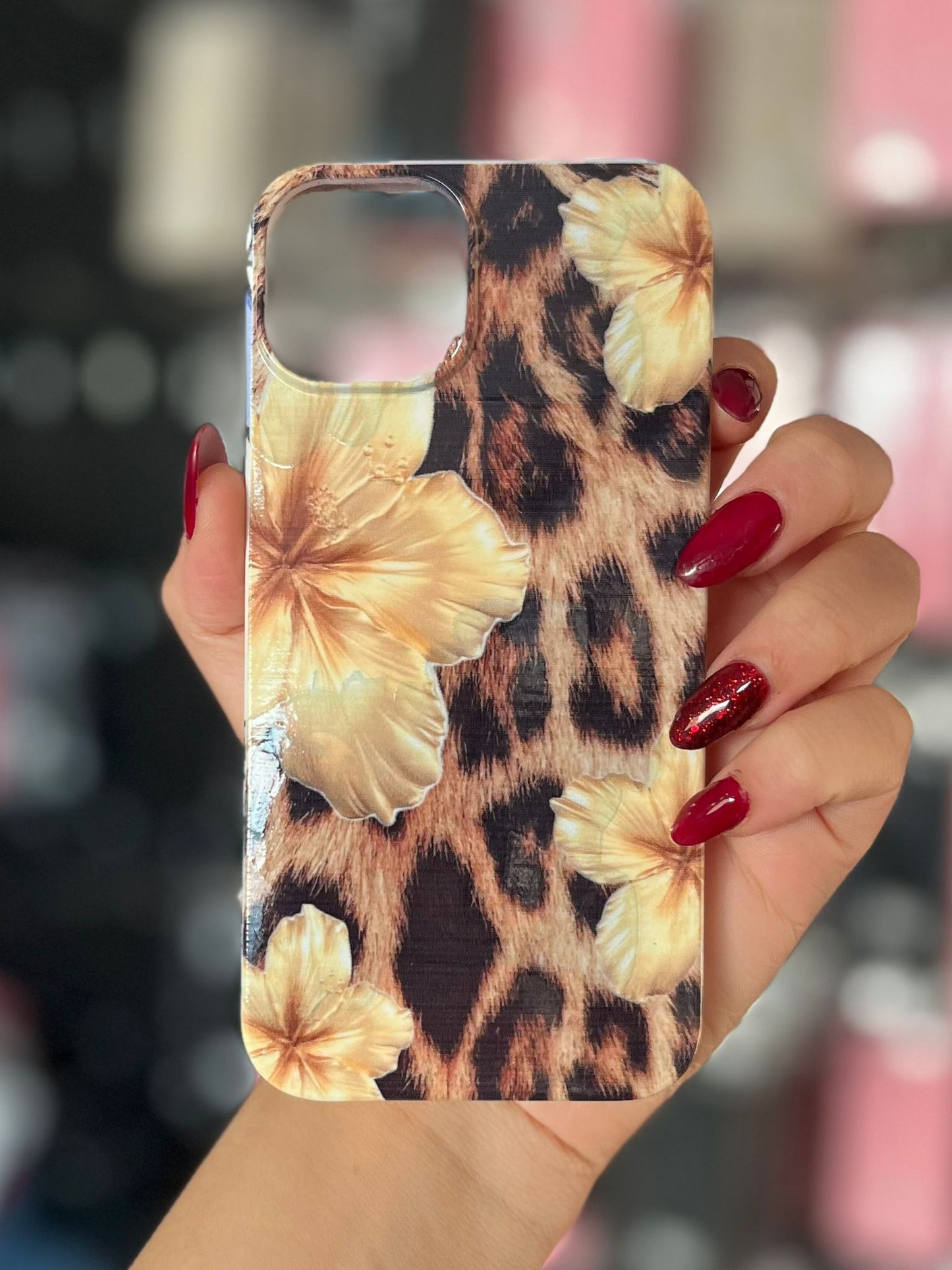 Leopar Çiçek Temalı Lüx Premium İçi Kadifeli Telefon Kılıfı KOD 111