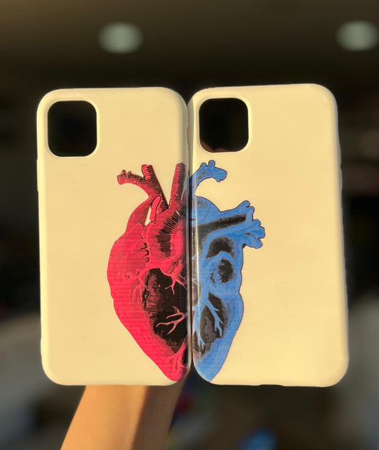 Kalp Desenli Lüx Premium İçi Kadifeli Çift Telefon Kılıfı