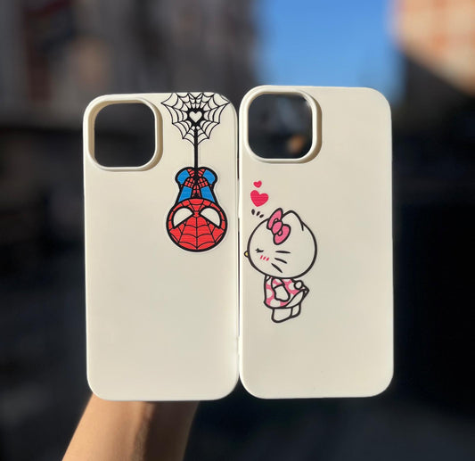 Spiderman ve Hello kitty Desenli Lüx Premium İçi Kadifeli Çift Telefon Kılıfı