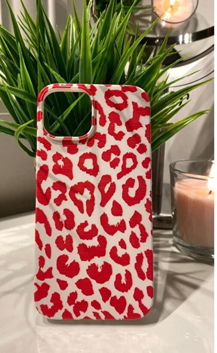 Red Leopard Desenli Lüx Premium İçi Kadifeli Telefon Kılıfı KOD 006