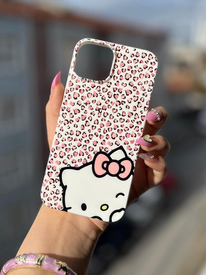 Benekli Hello Kitty Temalı Lüx Premium İçi Kadifeli Telefon Kılıfı KOD 143