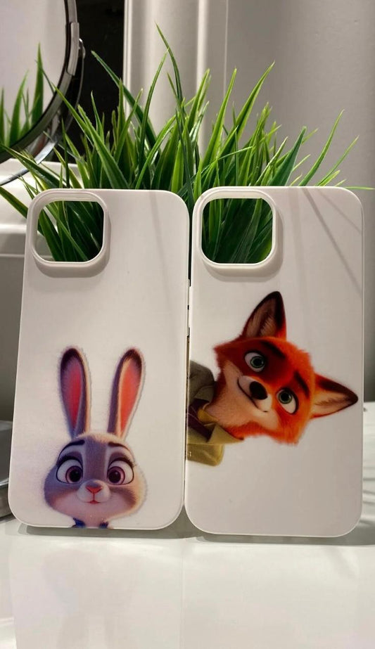 Sevimli Tavşan ve Tilki Desenli Lüx Premium İçi Kadifeli Çift Telefon Kılıfı